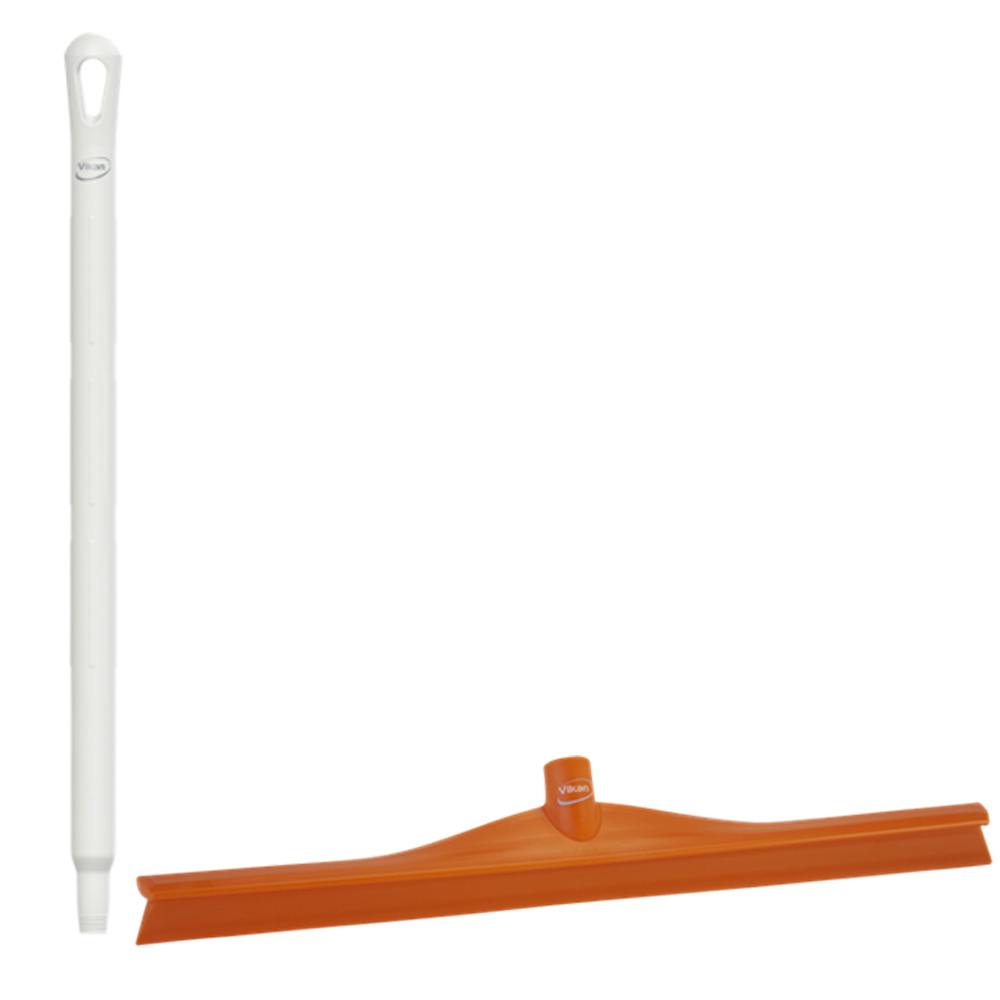 23.6" Orange Polypropylene Vikan® Ultra Hygiene Squeegee with Single TPE Rubber Blade & 25.6" White Ultra Hygienic Handle