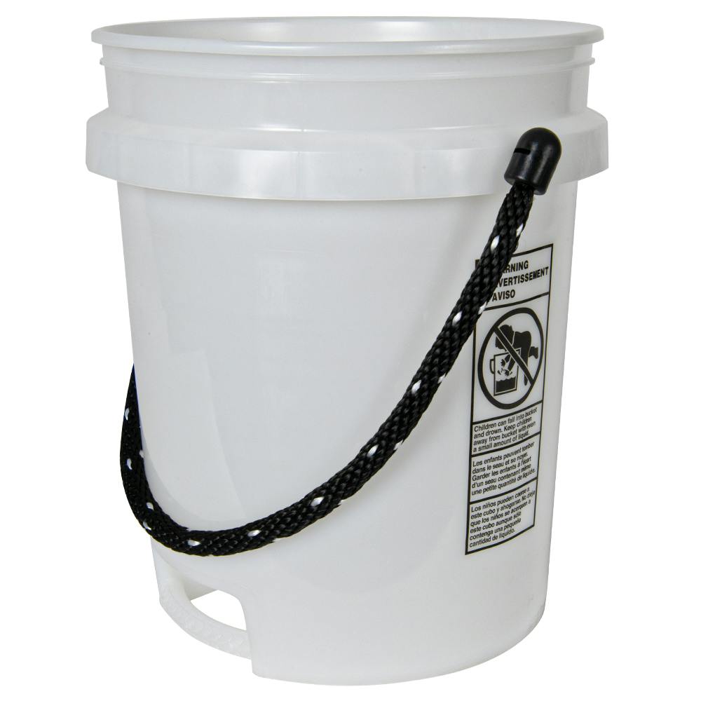 5 Gallon Natural HDPE Round Built-in Bottom Handle Bucket with Rope Handle (Lid Sold Separately)