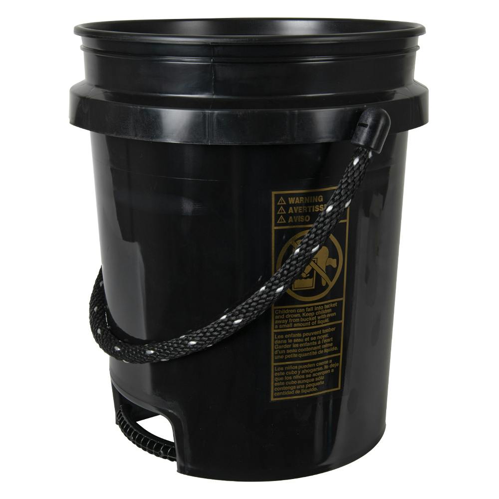 5 Gallon Black HDPE Round Built-in Bottom Handle Bucket with Rope Handle (Lid Sold Separately)