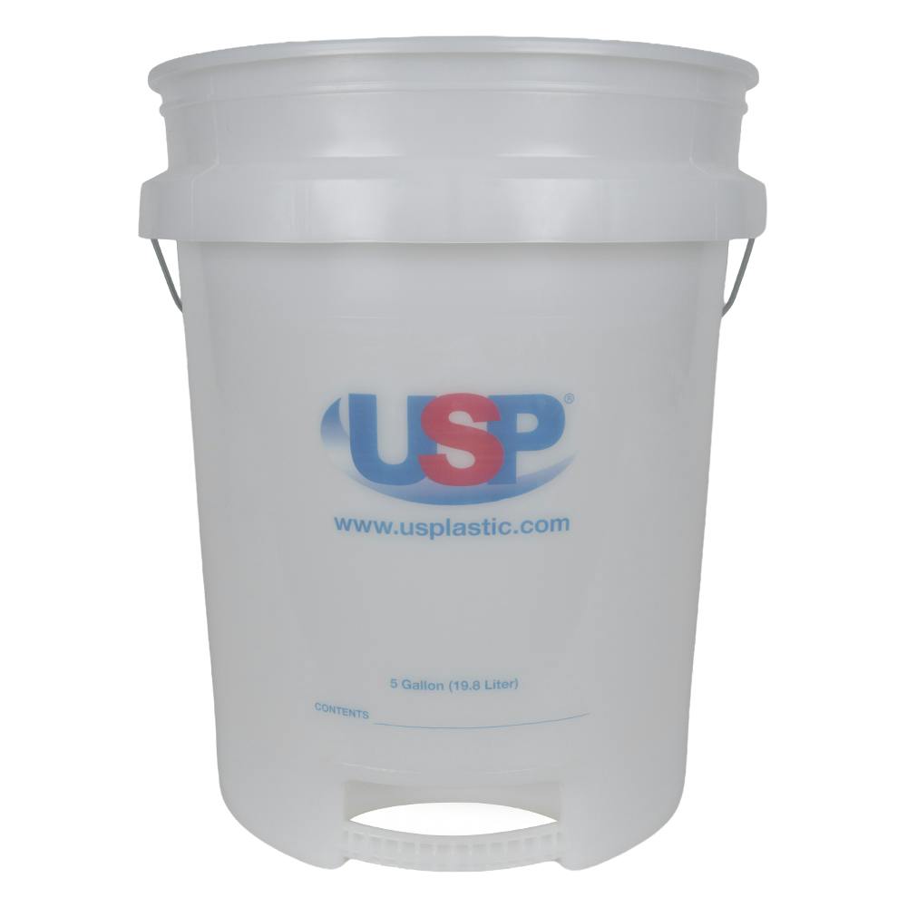 5 Gallon Natural HDPE USP Premium Built-In Bottom Handle Graduated Round Bucket with Wire Handle (Lid Sold Separately)