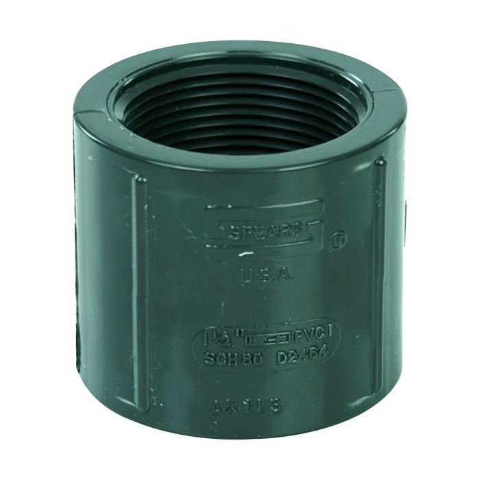 1-1/2" Schedule 80 Gray PVC Threaded Coupling
