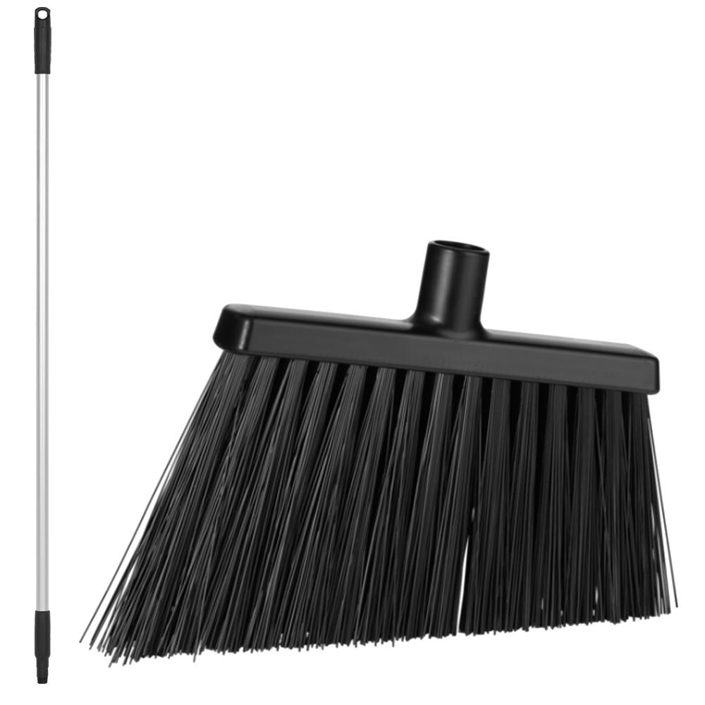 11.4" Black Polypropylene Vikan® Angle Cut Broom with Stiff Bristles & 49.6" Aluminum Handle with Black Tip & Cap