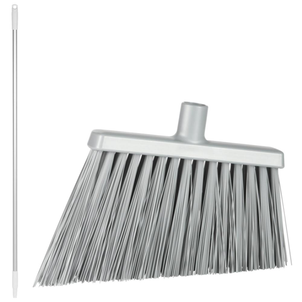 11.4" Gray Polypropylene Vikan® Angle Cut Broom with Stiff Bristles & 49.6" Aluminum Handle with White Tip & Cap