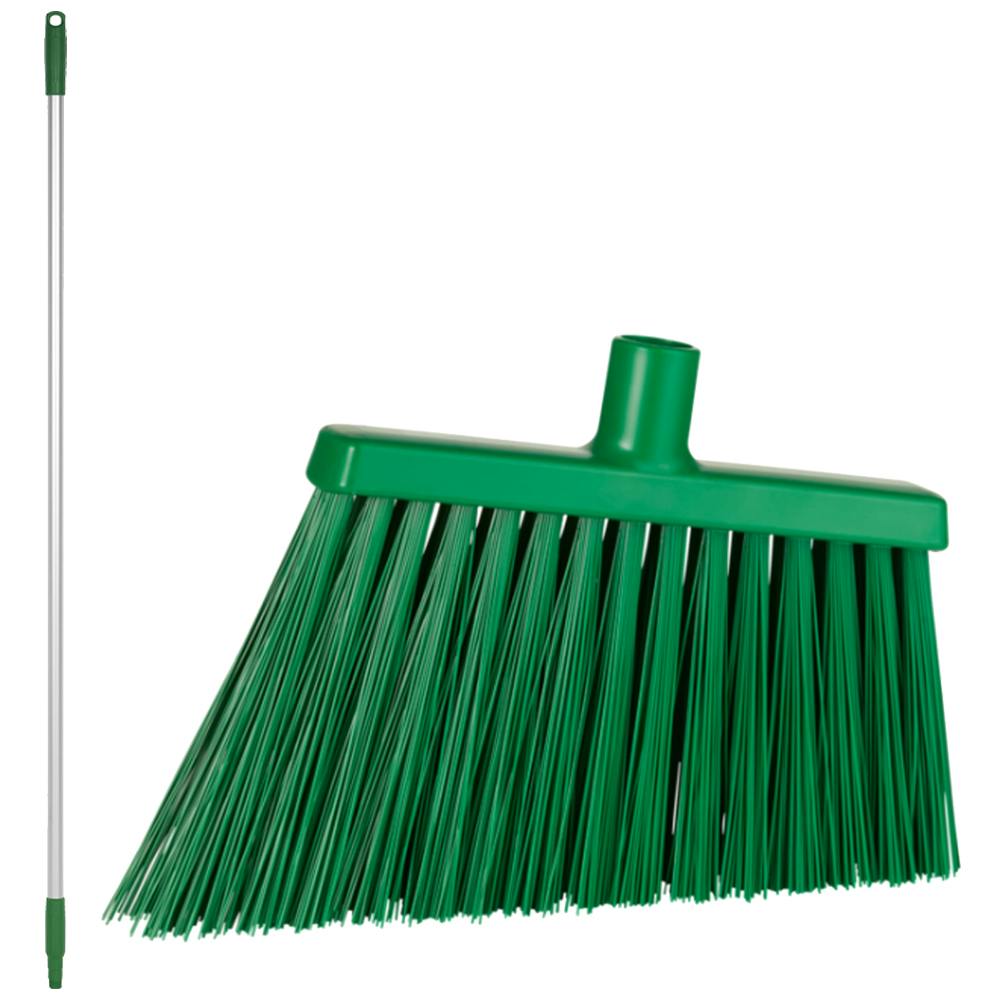 11.4" Green Polypropylene Vikan® Angle Cut Broom with Stiff Bristles & 57.5" Aluminum Handle with Green Tip & Cap