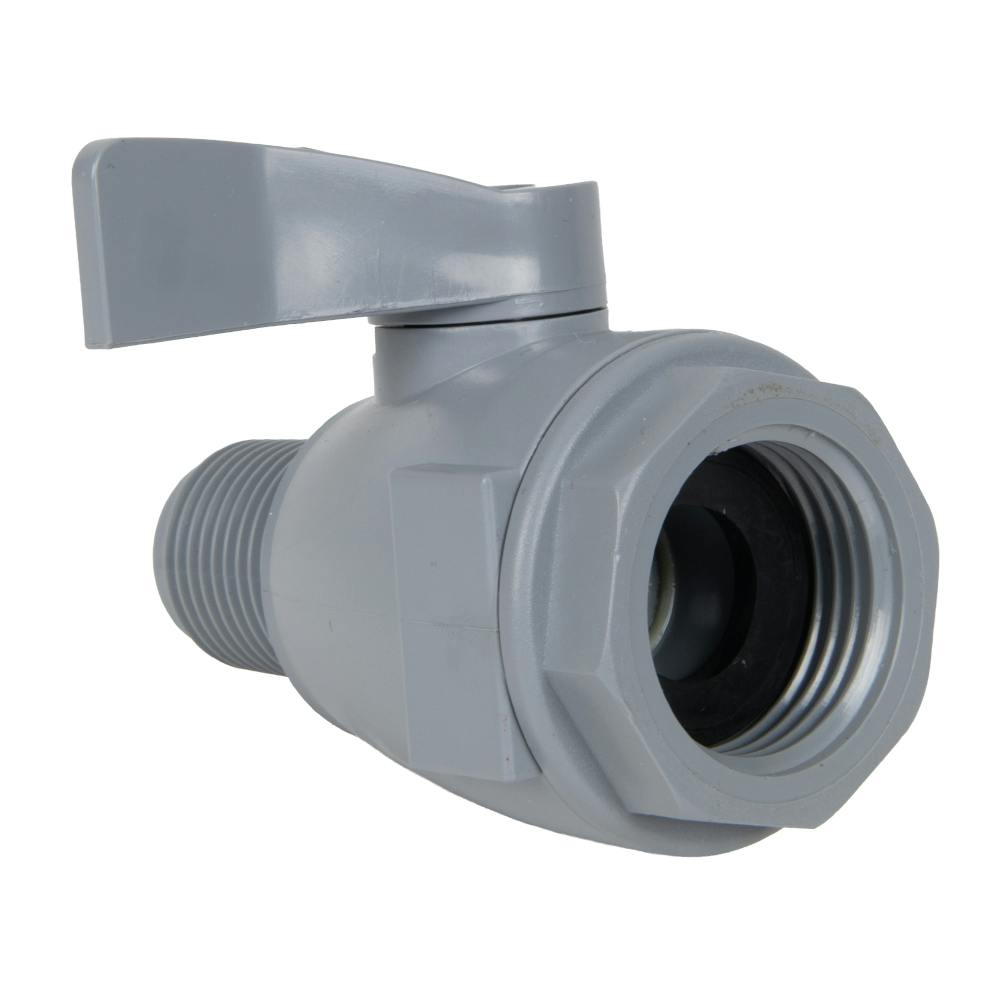 3/4" FGHT x 1/2" MNPT Gray PVC Series 074 Two-Way Ball Valve with Buna-N Seals