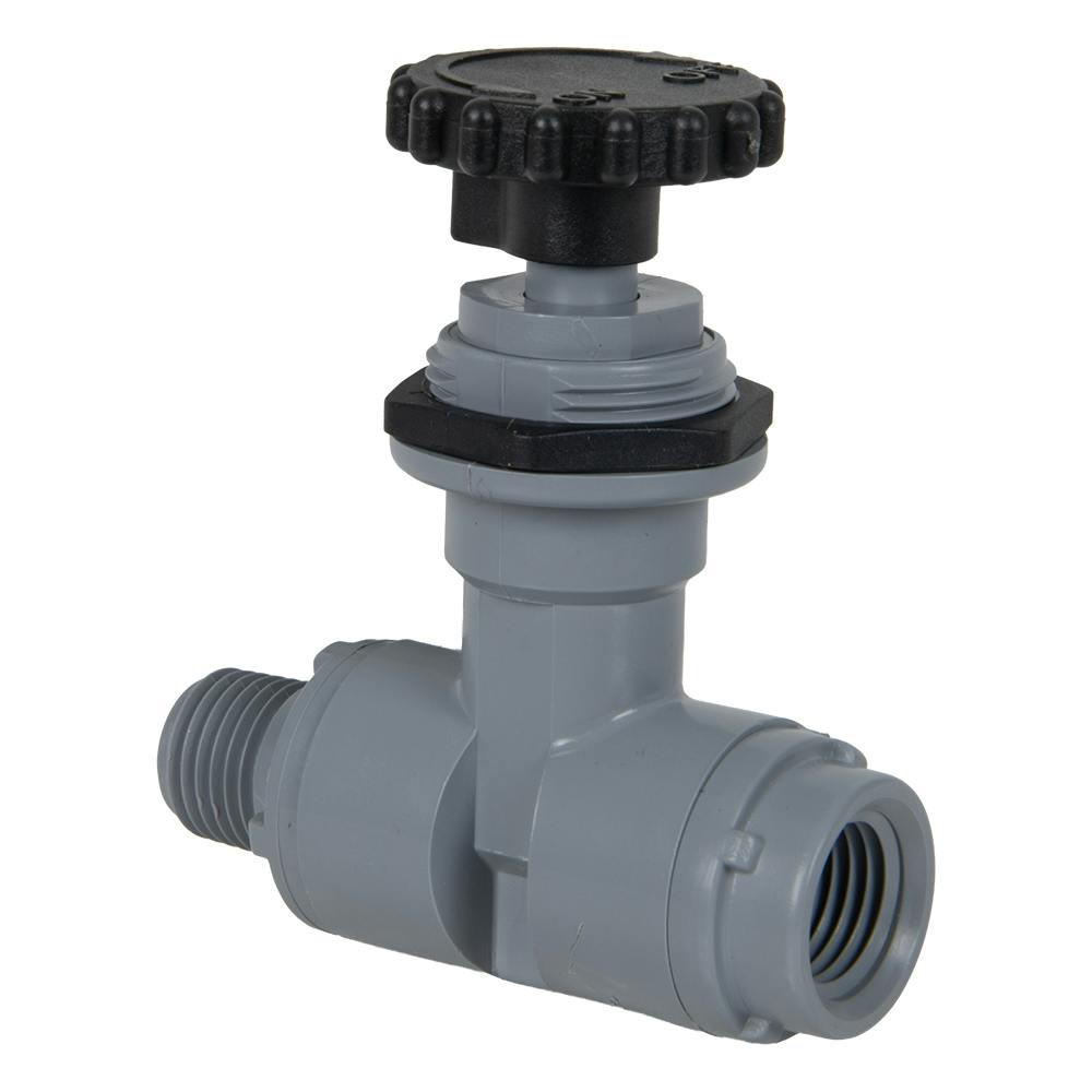 1/4" FNPT x 1/4" MNPT Gray PVC Series 586 Two-Way Needle Valve with EPDM Seal