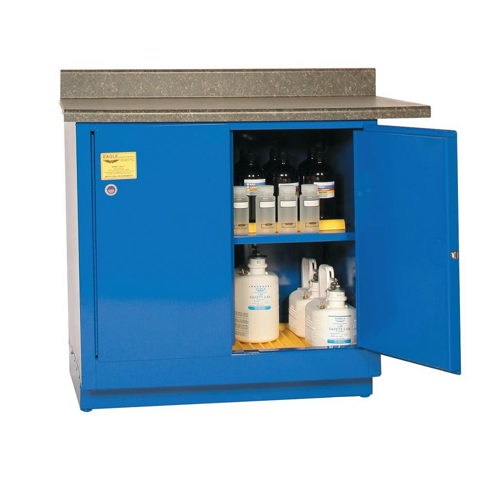 22 Gallon Blue Under Cabinet Eagle Acid Cabinet with 2 Self-Closing Doors
