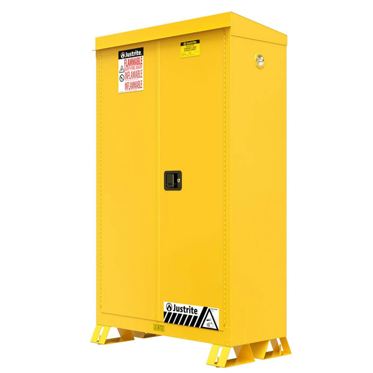 45 Gallon Yellow Justrite® Outdoor Flammable Safety Cabinets with 2 Manual-Close Doors
