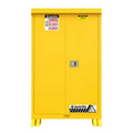 90 Gallon Yellow Justrite® Outdoor Flammable Safety Cabinets with 2 Manual-Close Doors