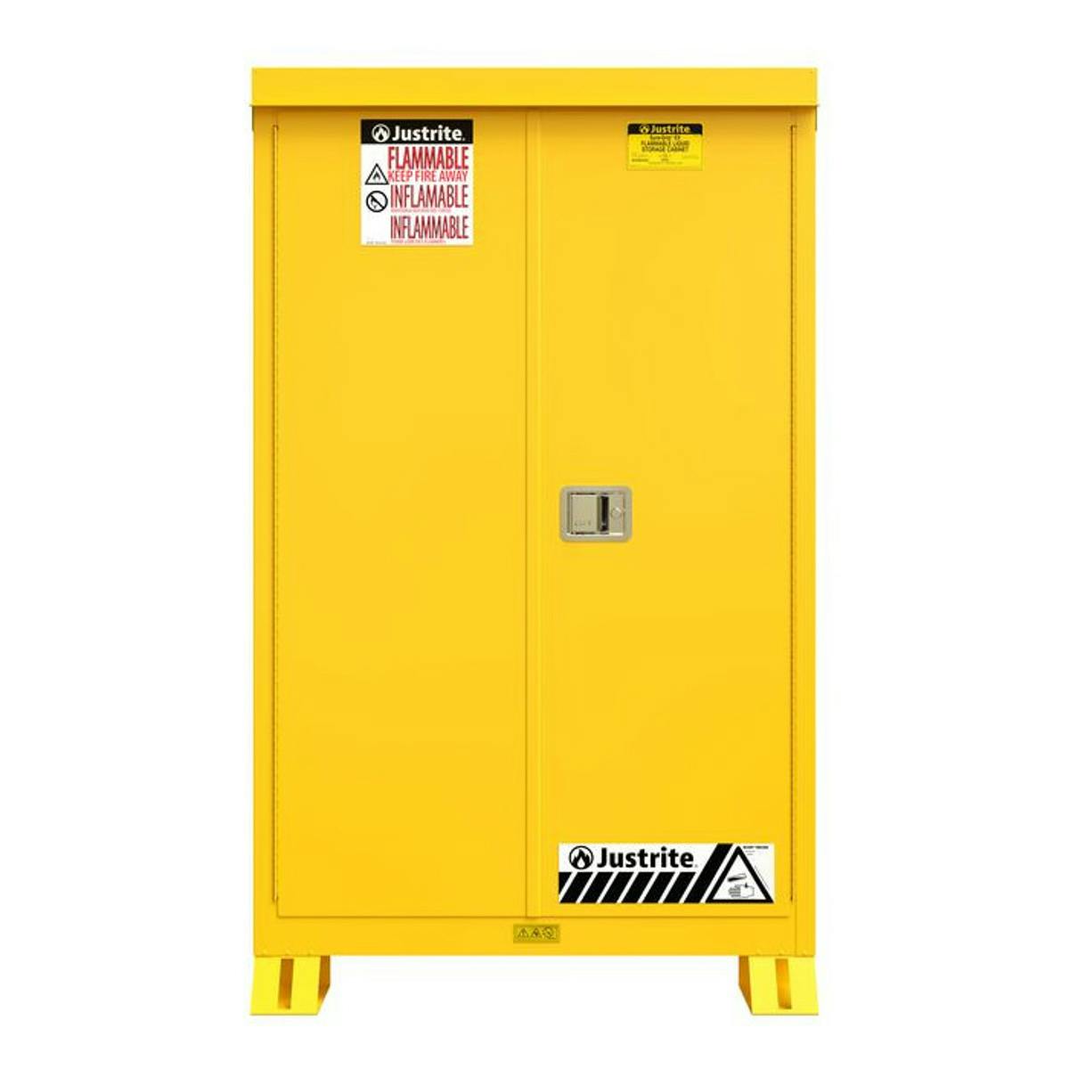 90 Gallon Yellow Justrite® Outdoor Flammable Safety Cabinets with 2 Self=Closing Doors