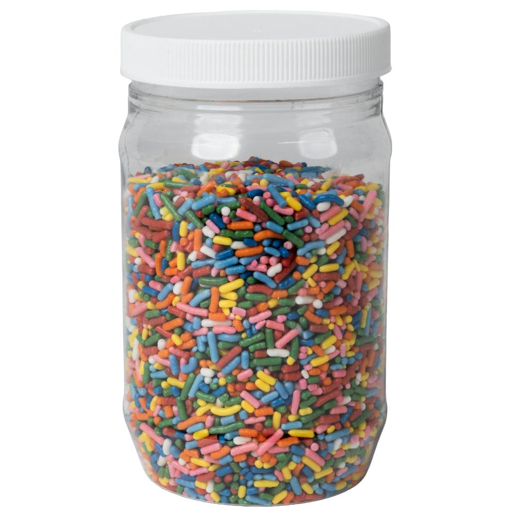 16 oz. Clear PET Round Jar with Label Panel & 70/400 White Ribbed Cap with F217 Liner