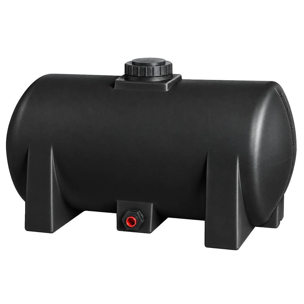 65 Gallon Black Polyethylene Round Free-Standing Horizontal Leg Tank with 3/4" Fitting & 5" Lid (No Sump) - 25" Dia. x 39" L