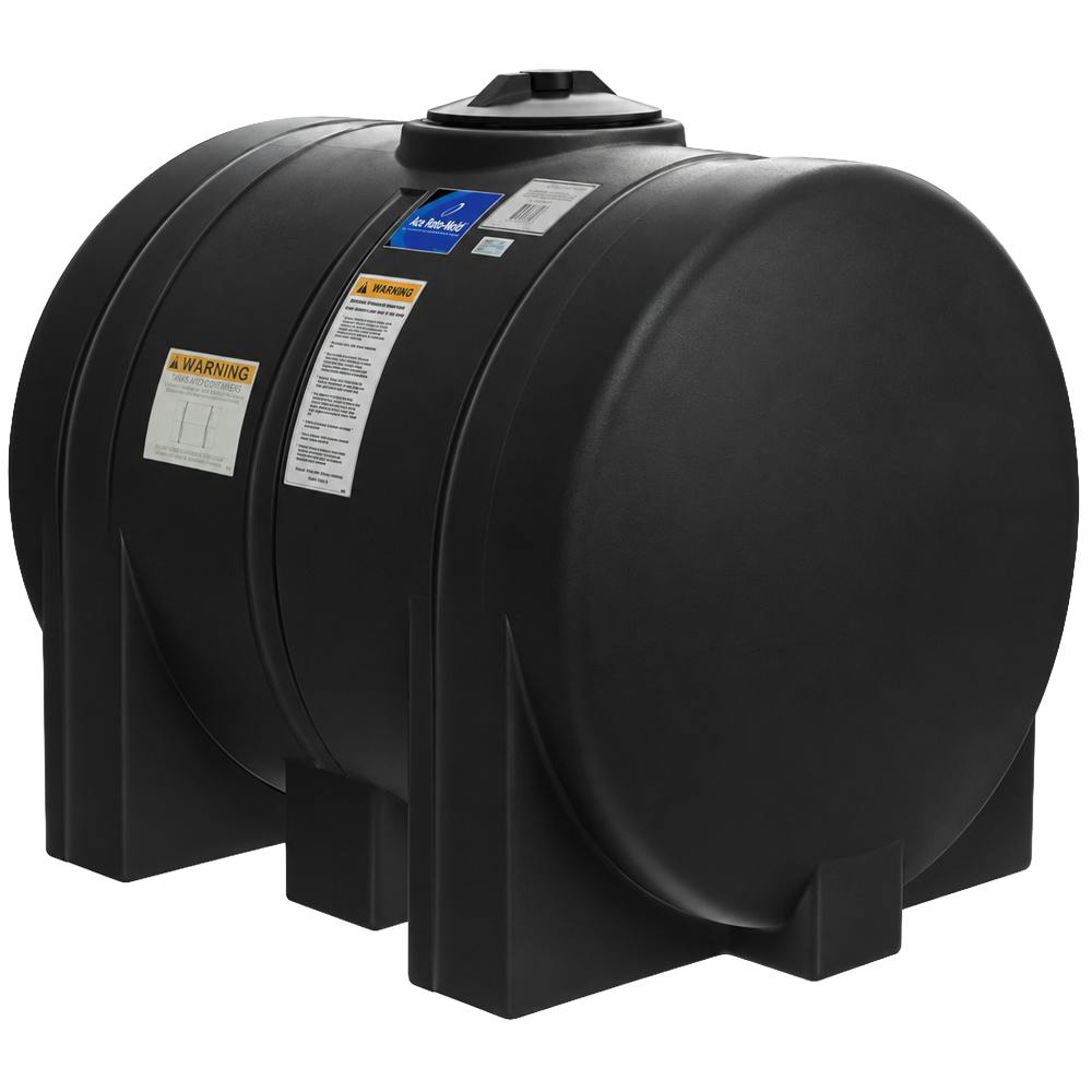 125 Gallon Black Polyethylene Round Free-Standing Horizontal Leg Tank with 2" Fitting & 8" Lid (No Sump) - 32" Dia. x 44" L