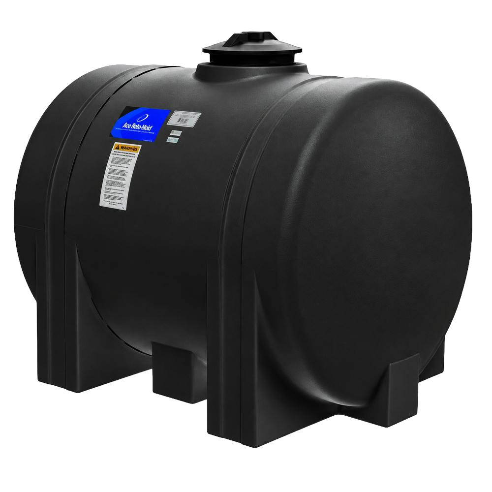 925 Gallon Black Polyethylene Round Free-Standing Horizontal Leg Tank with 2" Fitting & 16" Lid (No Sump) - 62" Dia. x 81" L