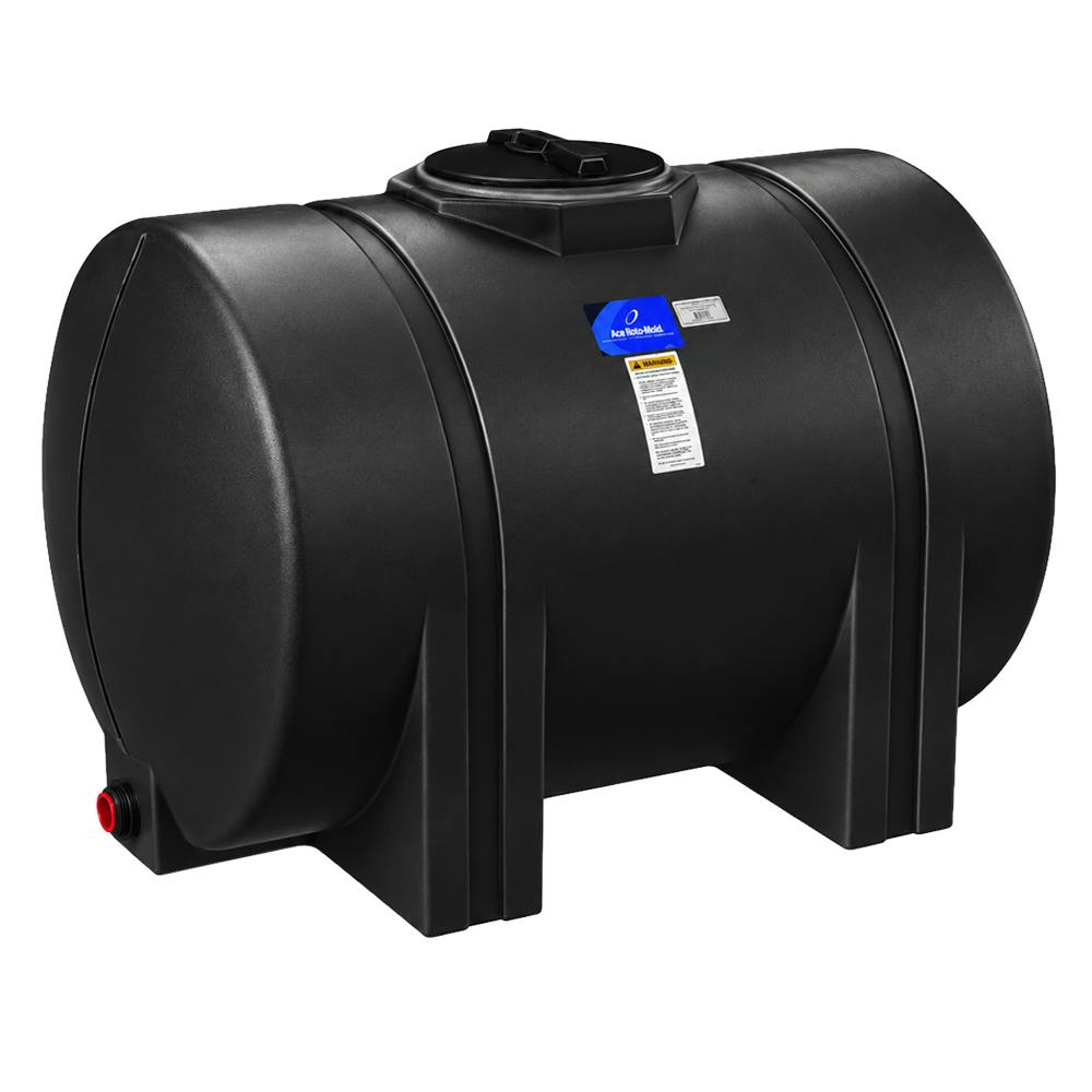 535 Gallon Black Polyethylene Round Free-Standing Horizontal Leg Tank with 2" Fitting & 16" Lid (No Sump) - 48" Dia. x 77" L