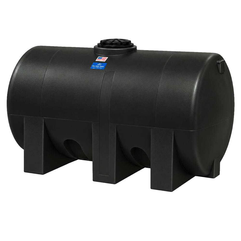 1750 Gallon Black Polyethylene Round Free-Standing Horizontal Leg Tank with 2" Fitting & 16" Lid (No Sump) - 62" Dia. x 146" L