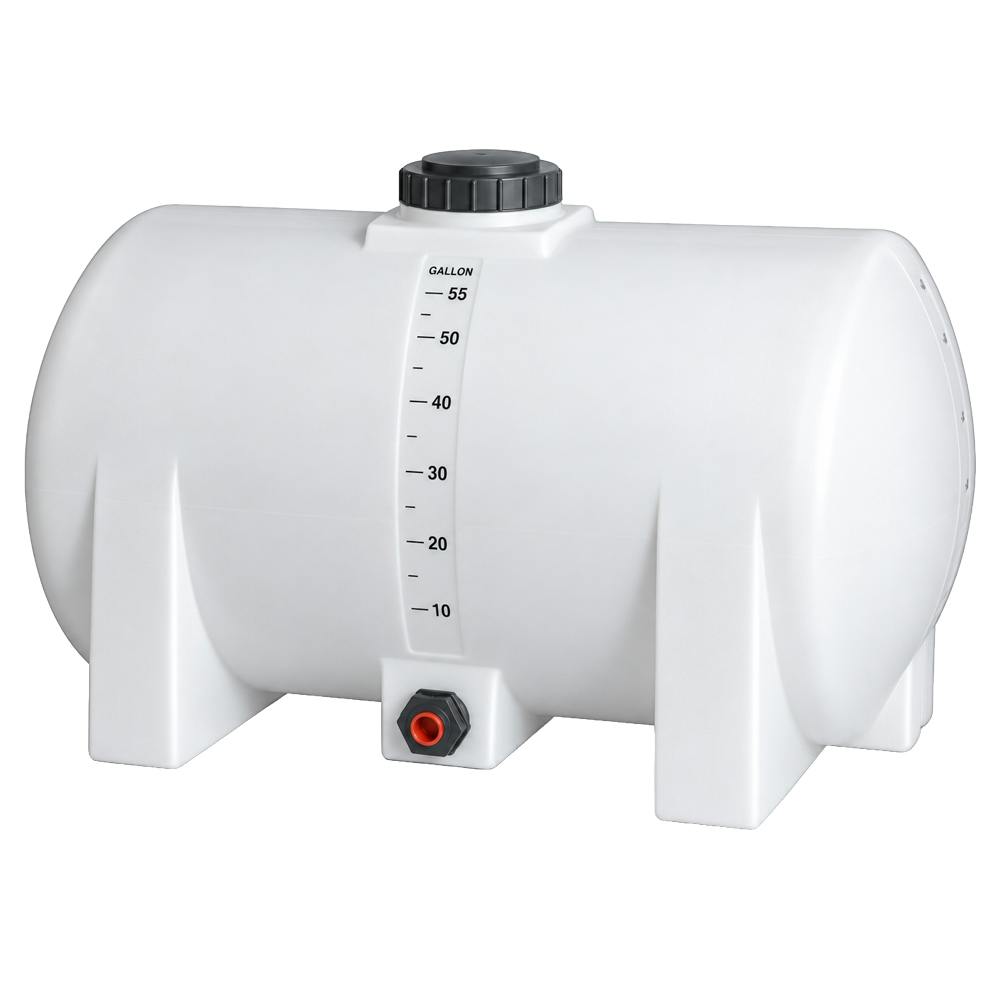 55 Gallon Natural Polyethylene Round Free-Standing Horizontal Leg Tank with 3/4" Fitting & 5" Lid (No Sump) - 23" Dia. x 34" L