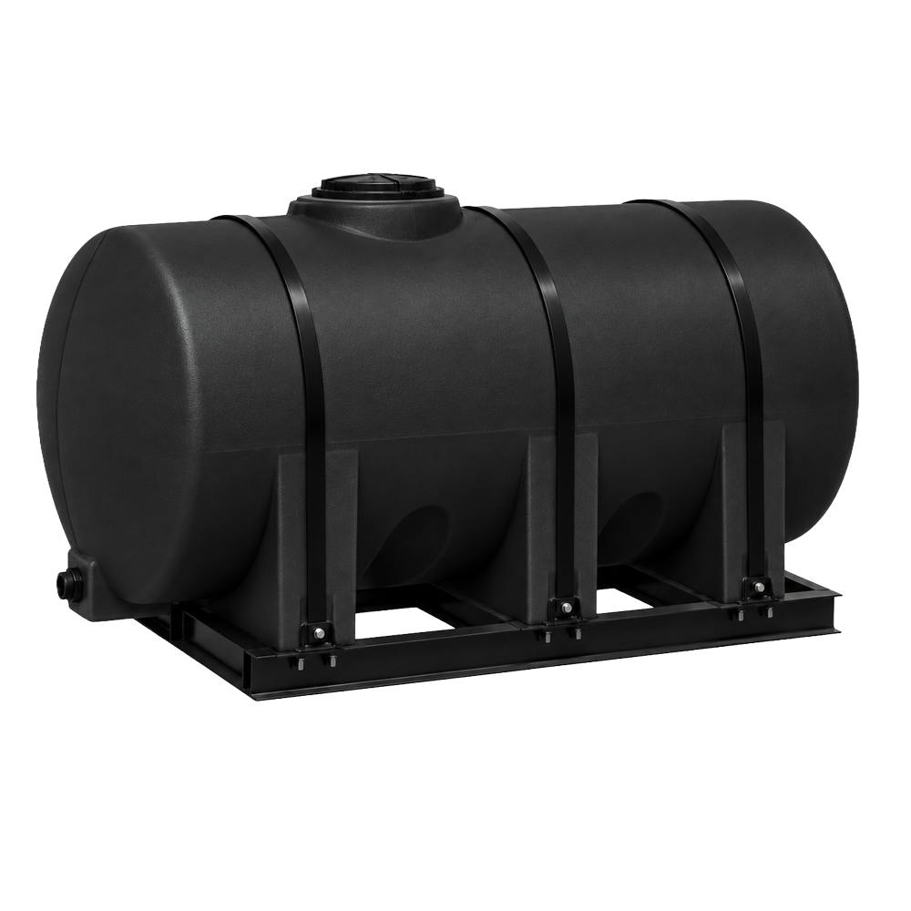 925 Gallon Black Polyethylene Round Free-Standing Horizontal Leg Tank with Sump, 2" Fitting & 16" Lid - 62" Dia. x 81" L