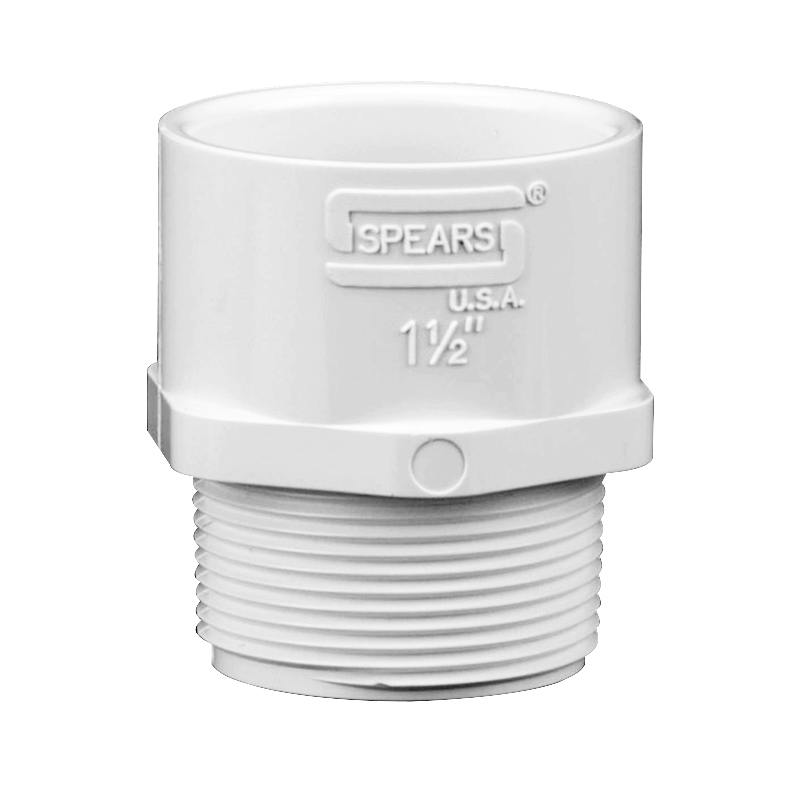 1-1/2" Schedule 40 White PVC MIPT x Socket Male Adapter