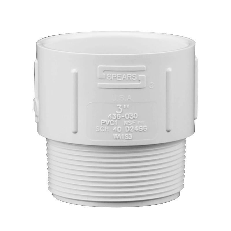 3" Schedule 40 White PVC MIPT x Socket Male Adapter