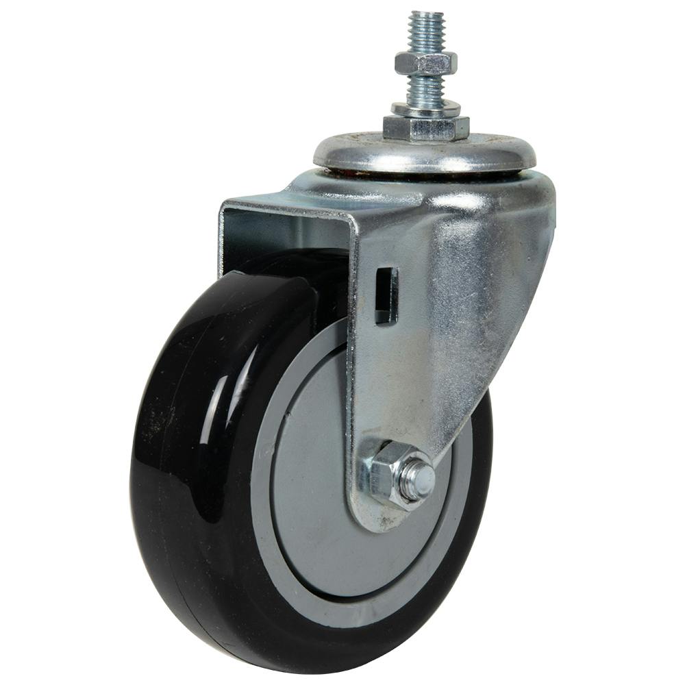 Black Polyurethane Swivel Caster with 4" OD x 1-1/4" W Wheel & 1-1/2" Long 3/8"-16 Threaded Stem