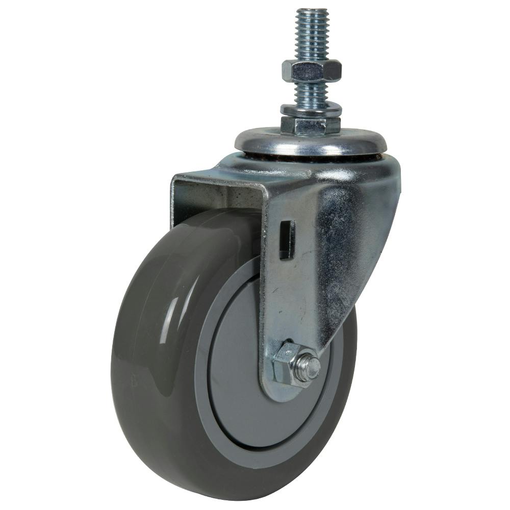 Gray Polyurethane Swivel Caster with 4" OD x 1-1/4" W Wheel & 1-1/2" Long 1/2"-13 Threaded Stem