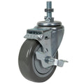 Gray Polyurethane Swivel Caster with 4" OD x 1-1/4" W Wheel w/Brake & 1-1/2" Long 1/2"-13 Threaded Stem