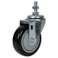 Black Polyurethane Swivel Caster with 4" OD x 1-1/4" W Wheel & 1-1/2" Long 1/2"-13 Threaded Stem