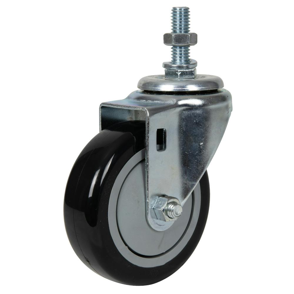 Black Polyurethane Swivel Caster with 4" OD x 1-1/4" W Wheel & 1-1/2" Long 1/2"-13 Threaded Stem