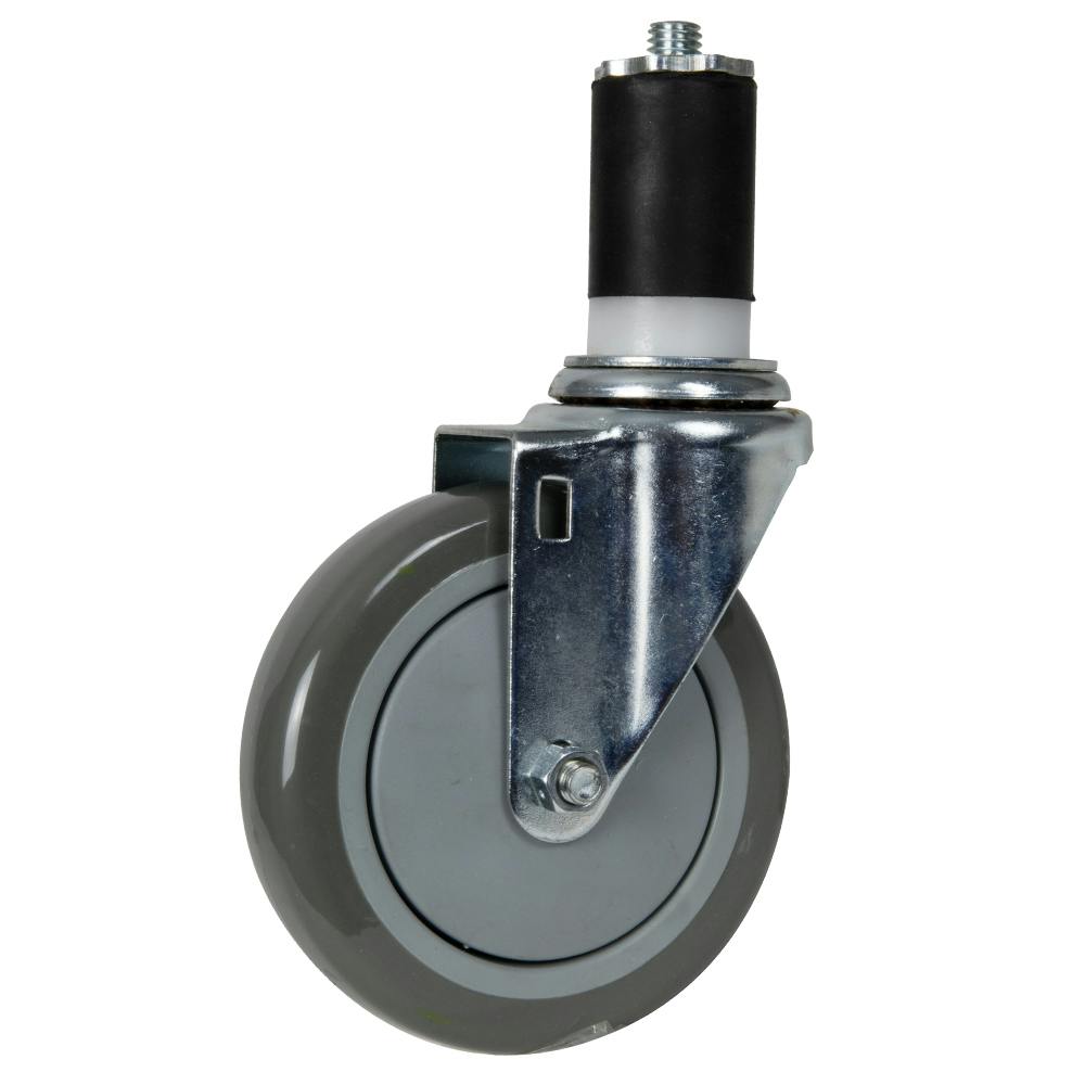 Gray Polyurethane Swivel Caster with 5" OD x 1-1/4" W Wheel & 1-1/2" Long Expanding Stem