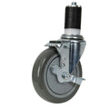 Gray Polyurethane Swivel Caster with 5" OD x 1-1/4" W Wheel w/Brake & 1-1/2" Long Expanding Stem