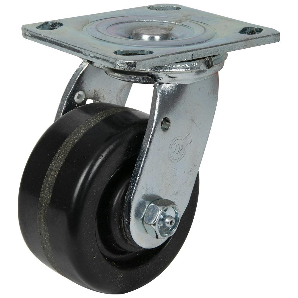 Black Phenolic Swivel Caster with 4" OD x 2" W Wheel & Top-Plate Mount