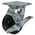 Black Phenolic Swivel Caster with 4" OD x 2" W Wheel w/Brake & Top-Plate Mount