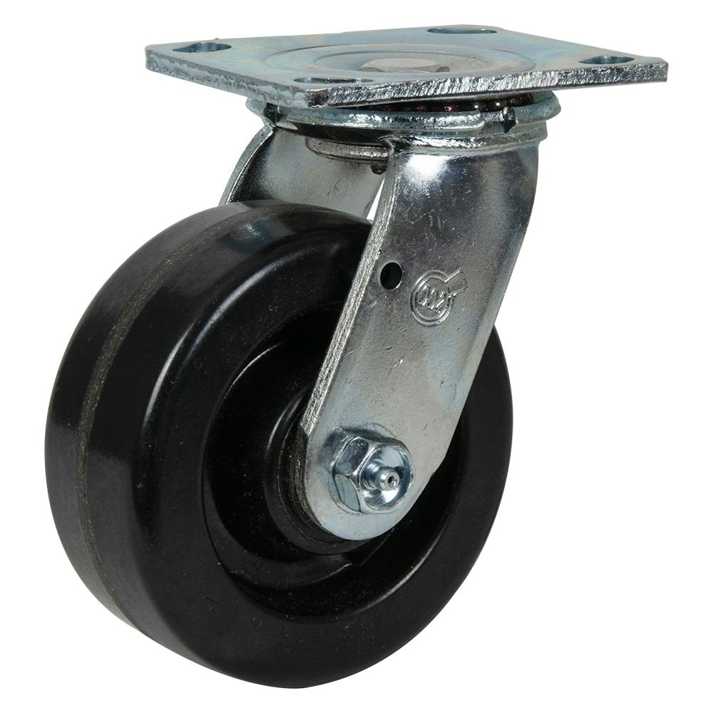 Black Phenolic Swivel Caster with 5" OD x 2" W Wheel & Top-Plate Mount