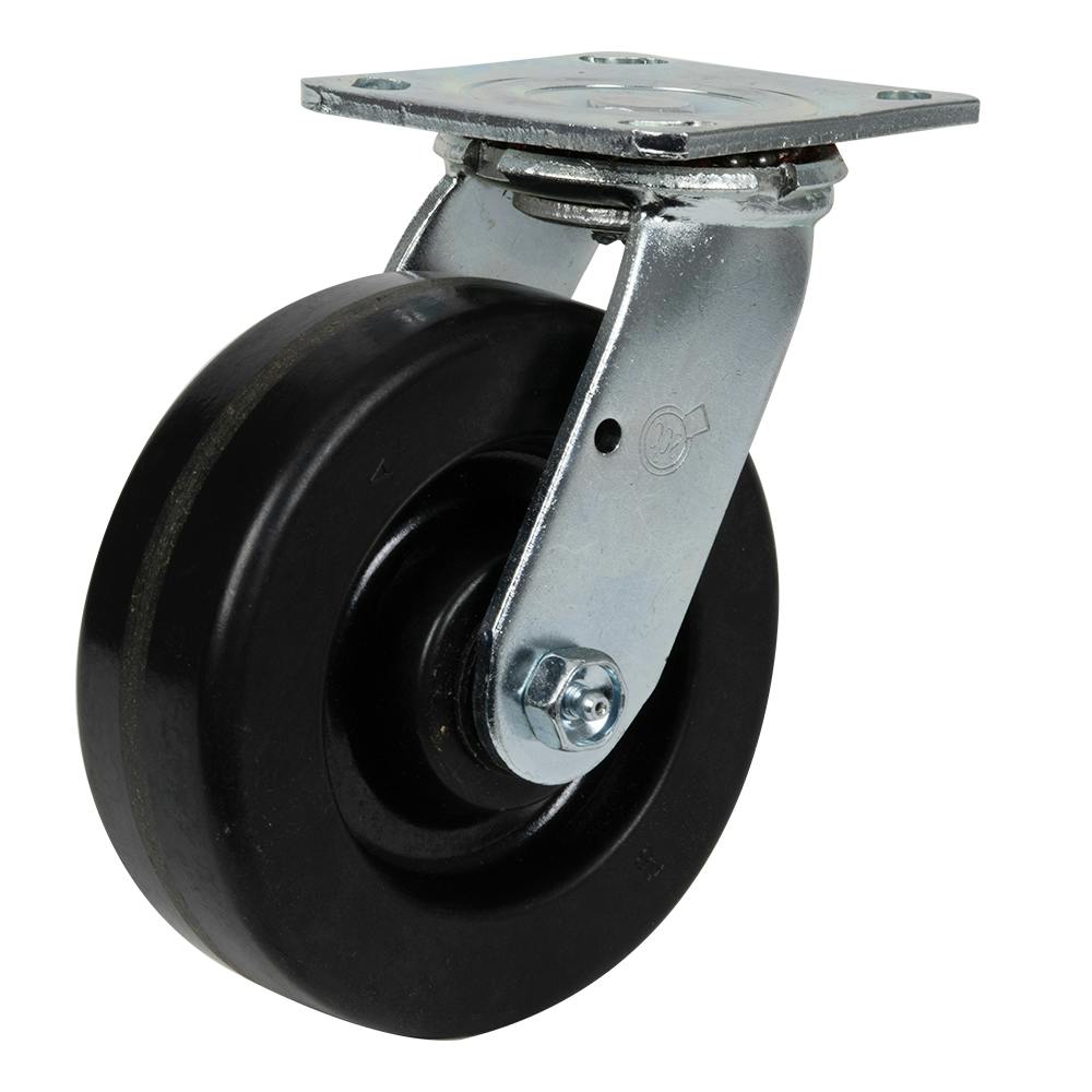Black Phenolic Swivel Caster with 6" OD x 2" W Wheel & Top-Plate Mount