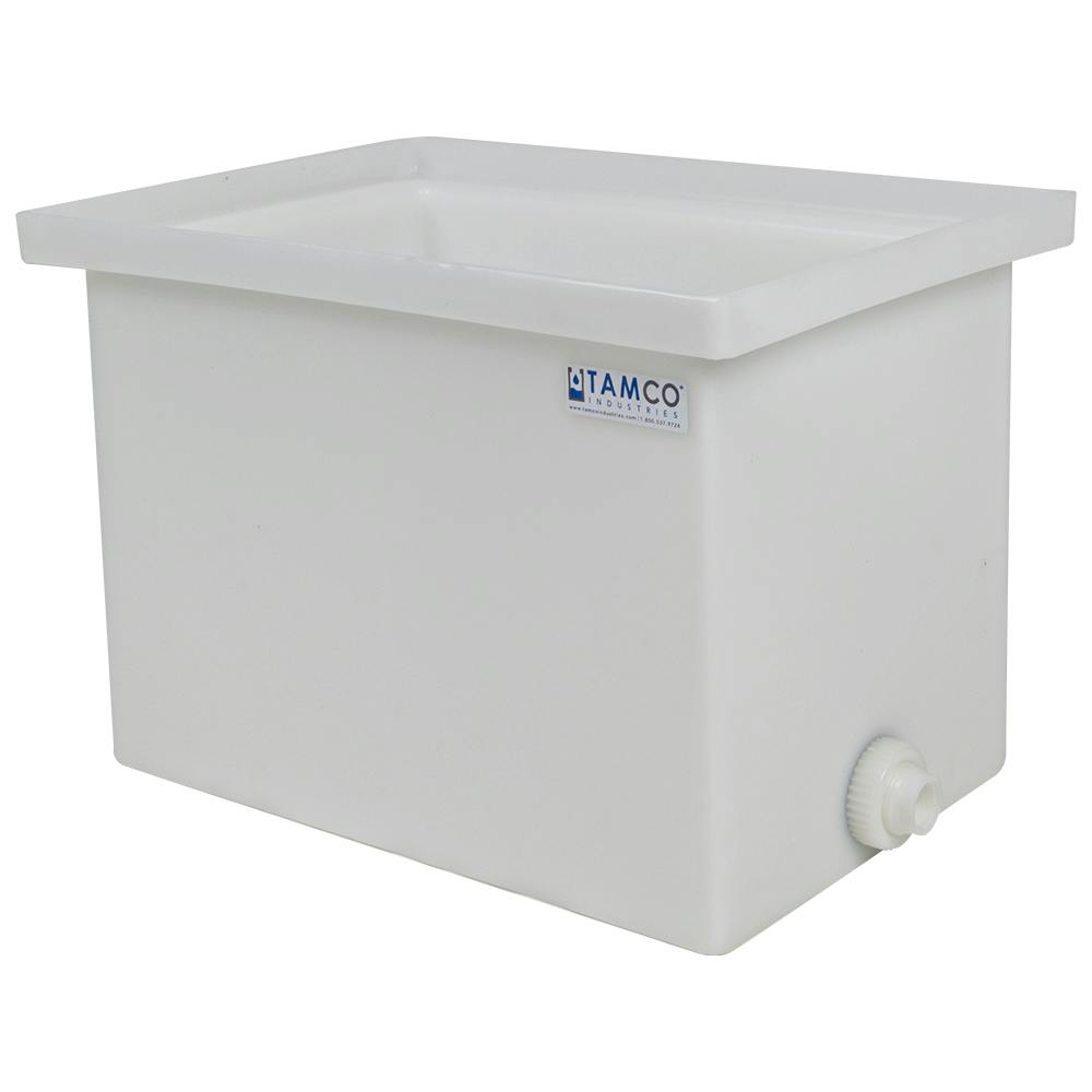 6 Gallon Natural LLDPE Rectangular Tamco® Heavy-Duty Tank with Internal Flange & 3/4" Polypropylene Bulkhead Fitting - 14" L x 10" W x 10" Hgt. (Cover Sold Separately)