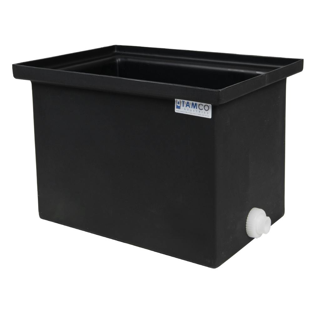 37 Gallon Black LLDPE Rectangular Tamco® Heavy-Duty Tank with Internal Flange & 3/4" Polypropylene Bulkhead Fitting - 24" L x 12" W x 30" Hgt. (Cover Sold Separately)