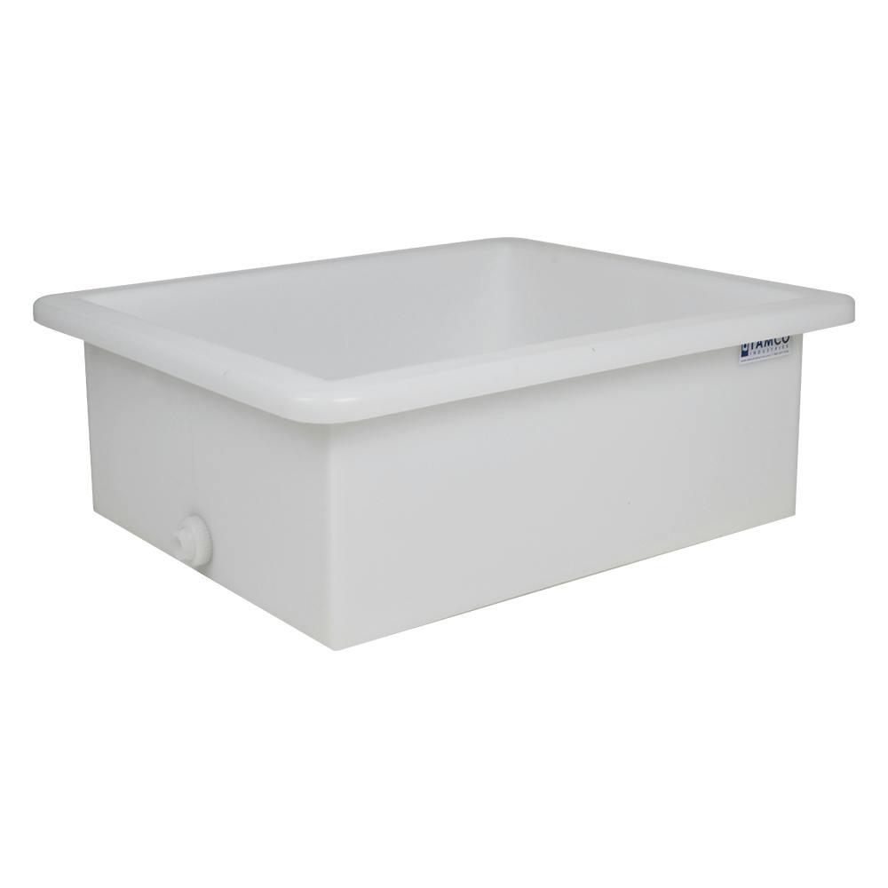 30 Gallon Natural LLDPE Rectangular Tamco® Heavy-Duty Tank with External Flange & 3/4" Polypropylene Bulkhead Fitting - 30" L x 24" W x 12" Hgt. (Cover Sold Separately)