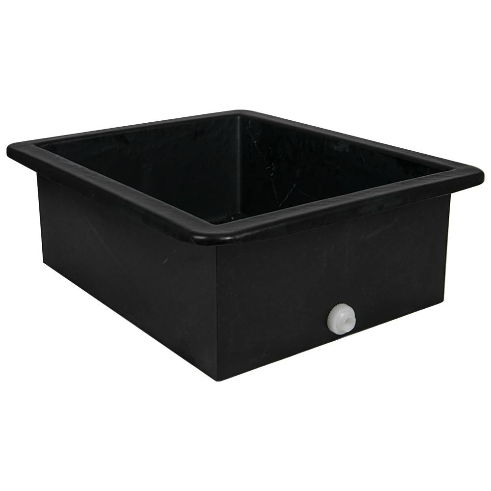 69 Gallon Black LLDPE Rectangular Tamco® Heavy-Duty Tank with External Flange & 2" Polypropylene Bulkhead Fitting - 30" L x 30" W x 18" Hgt. (Cover Sold Separately)