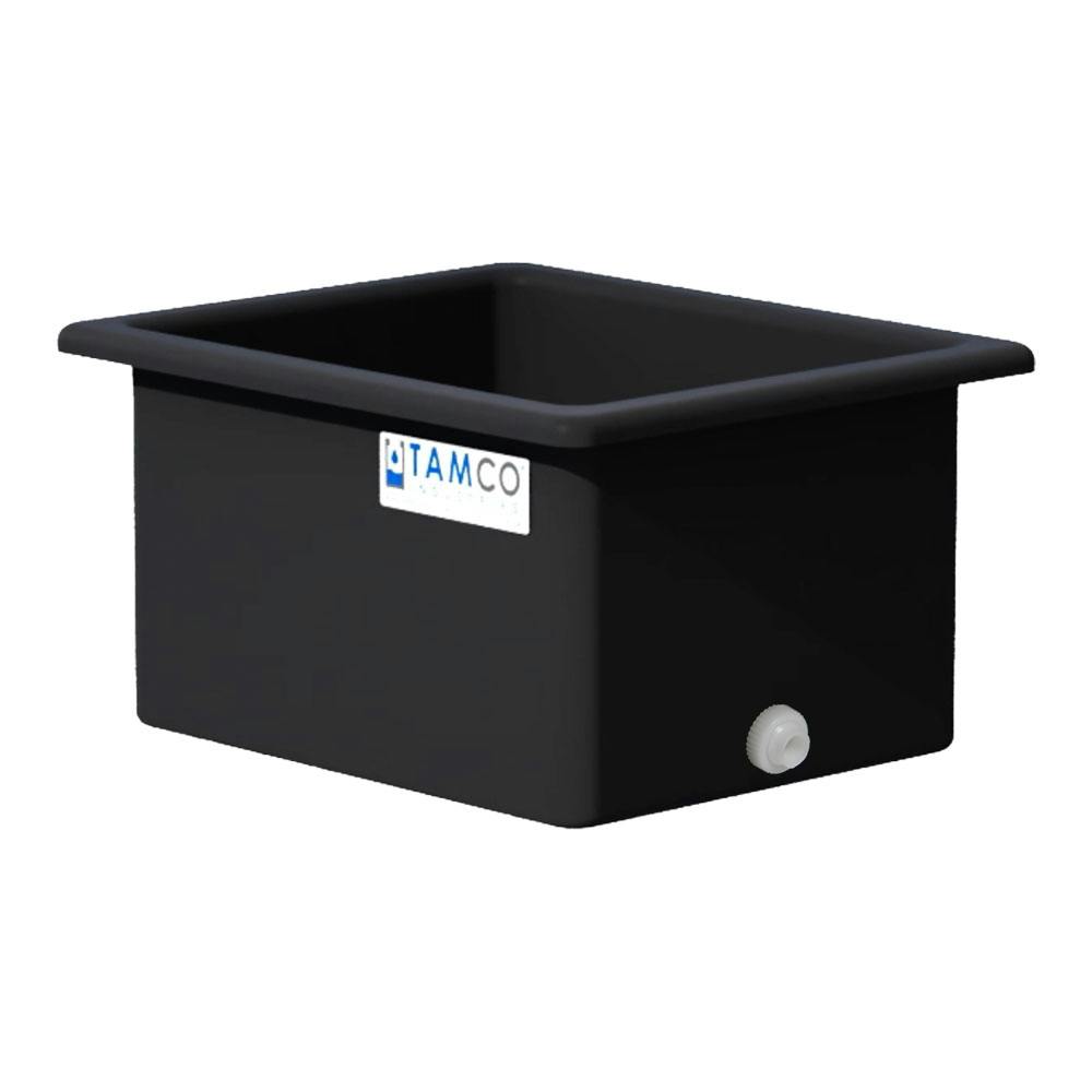 50 Gallon Black LLDPE Rectangular Tamco® Heavy-Duty Tank with External Flange & 3/4" Polypropylene Bulkhead Fitting - 30" L x 24" W x 18" Hgt. (Cover Sold Separately)