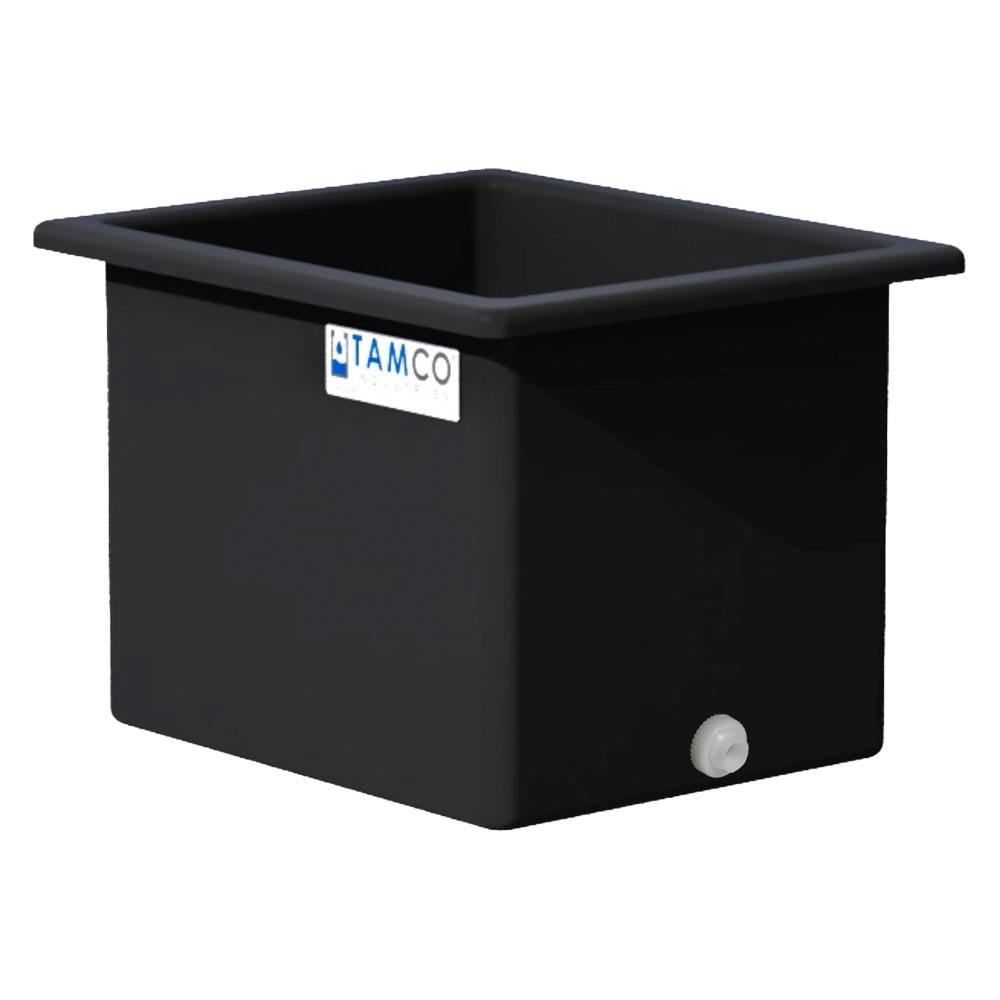 70 Gallon Black LLDPE Rectangular Tamco® Heavy-Duty Tank with External Flange & 2" Polypropylene Bulkhead Fitting - 30" L x 24" W x 24" Hgt. (Cover Sold Separately)
