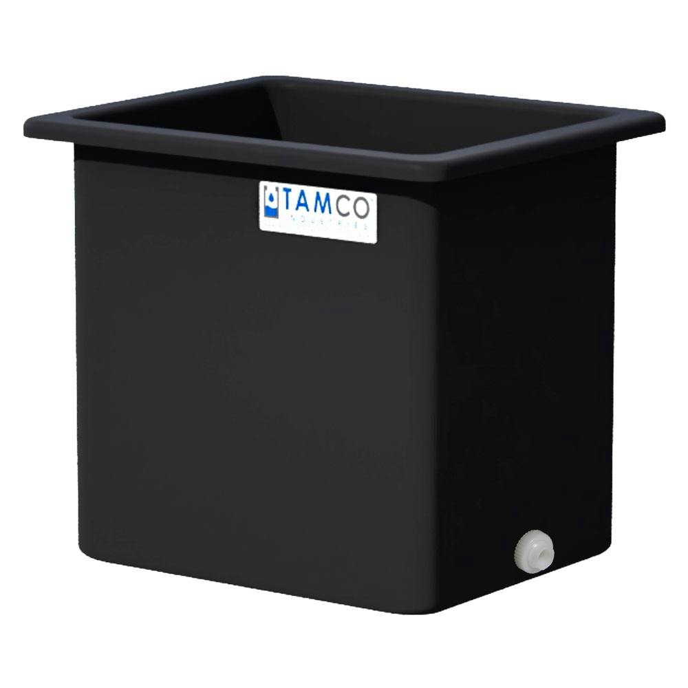 85 Gallon Black LLDPE Rectangular Tamco® Heavy-Duty Tank with External Flange & 2" Polypropylene Bulkhead Fitting - 30" L x 24" W x 30" Hgt. (Cover Sold Separately)
