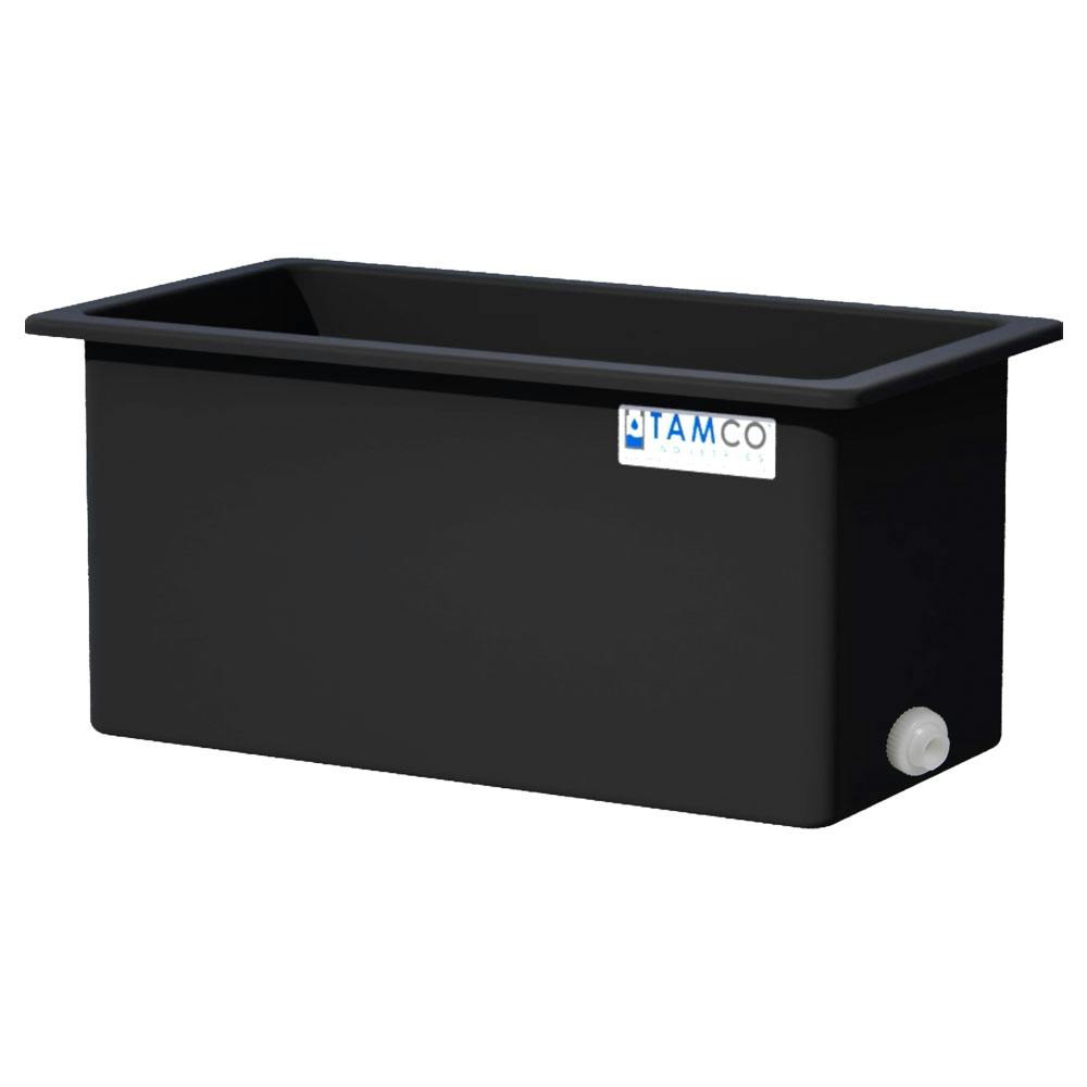 105 Gallon Black LLDPE Rectangular Tamco® Heavy-Duty Tank with External Flange & 2" Polypropylene Bulkhead Fitting - 48" L x 24" W x 24" Hgt. (Cover Sold Separately)