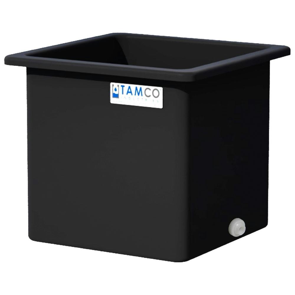 115 Gallon Black LLDPE Rectangular Tamco® Heavy-Duty Tank with External Flange & 2" Polypropylene Bulkhead Fitting - 30" L x 30" W x 30" Hgt. (Cover Sold Separately)