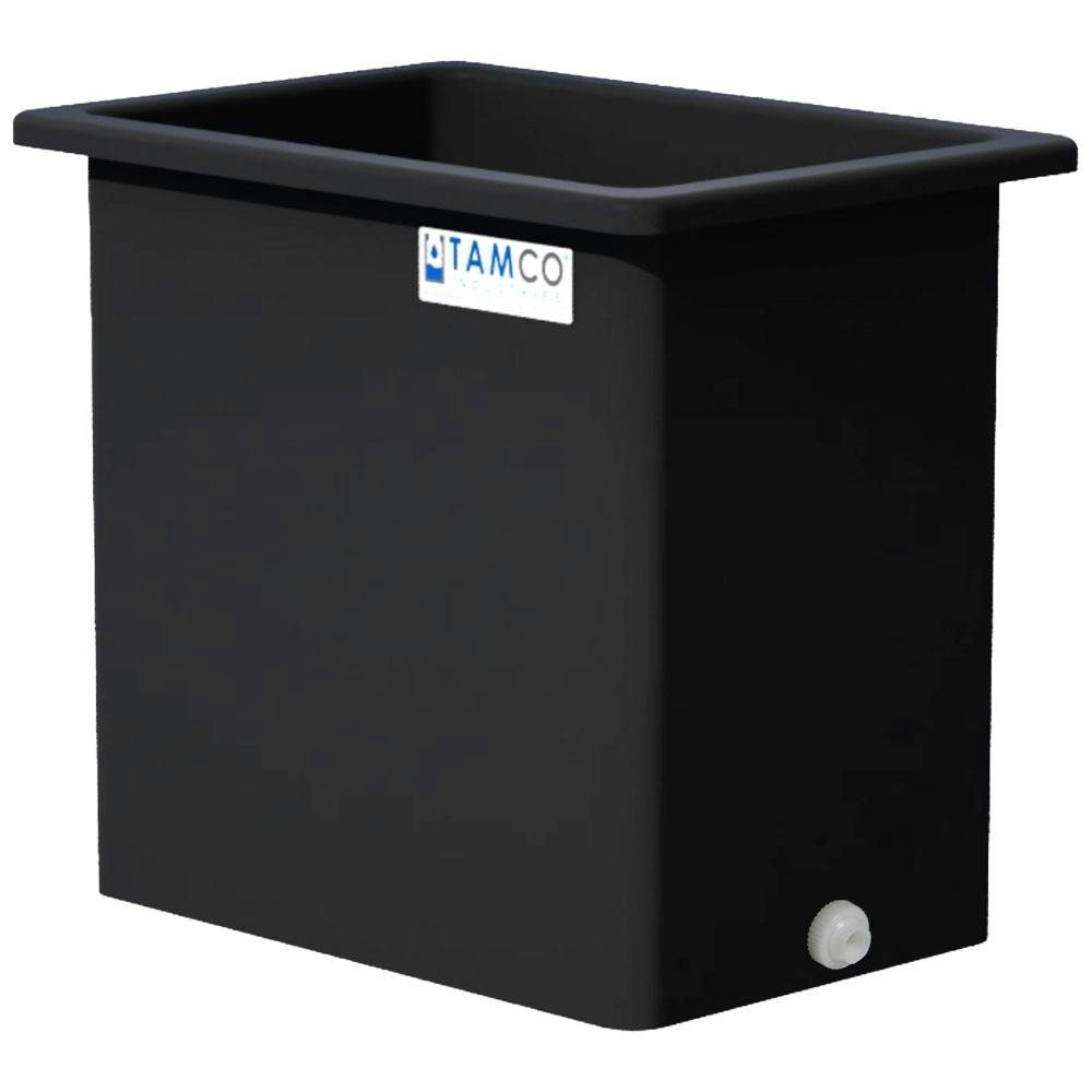 135 Gallon Black LLDPE Rectangular Tamco® Heavy-Duty Tank with External Flange & 2" Polypropylene Bulkhead Fitting - 36" L x 24" W x 36" Hgt. (Cover Sold Separately)
