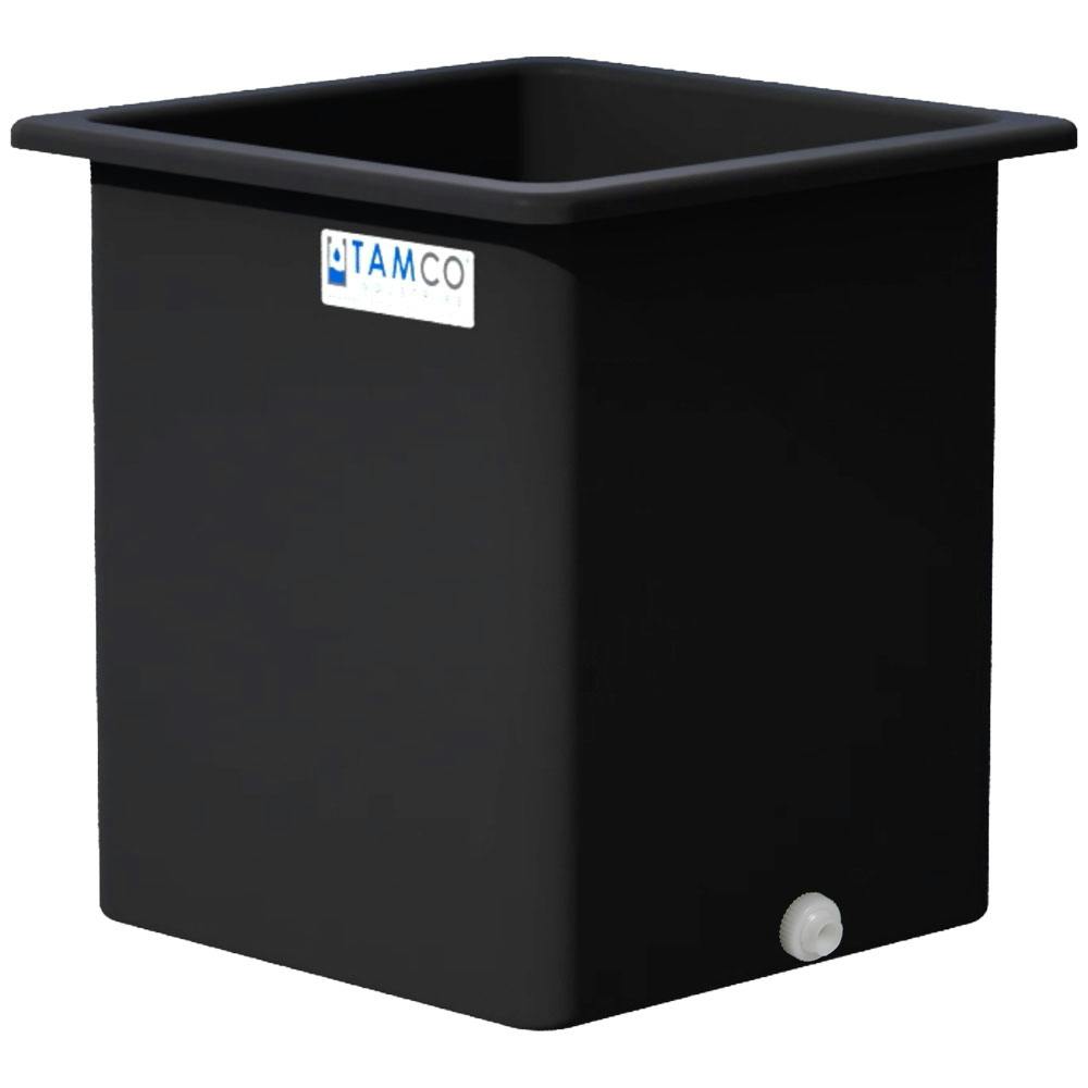 185 Gallon Black LLDPE Rectangular Tamco® Heavy-Duty Tank with External Flange & 2" Polypropylene Bulkhead Fitting - 36" L x 36" W x 36" Hgt. (Cover Sold Separately)