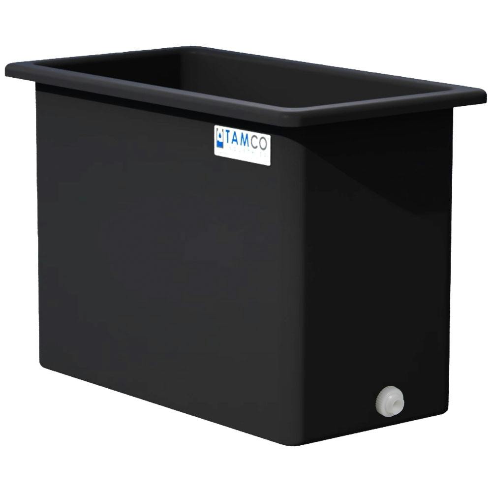 160 Gallon Black LLDPE Rectangular Tamco® Heavy-Duty Tank with External Flange & 2" Polypropylene Bulkhead Fitting - 48" L x 24" W x 36" Hgt. (Cover Sold Separately)