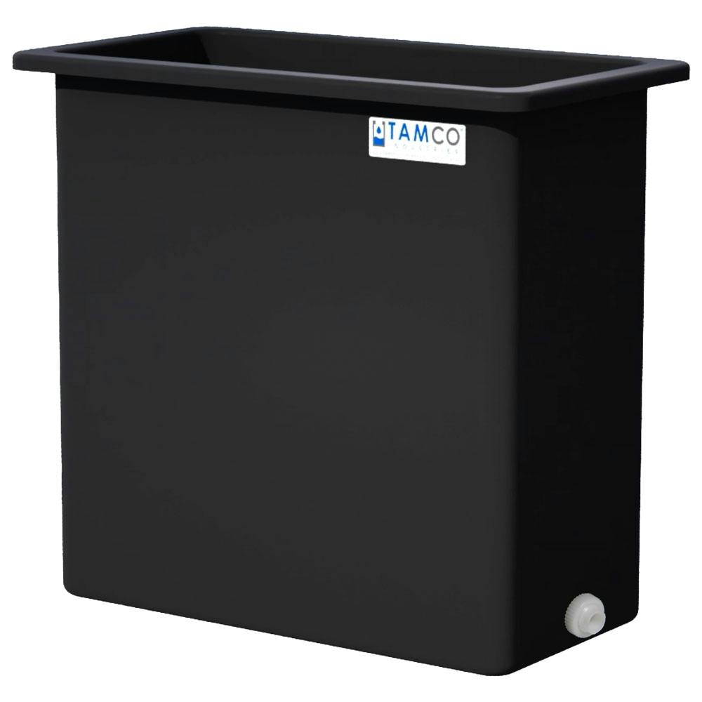 220 Gallon Black LLDPE Rectangular Tamco® Heavy-Duty Tank with External Flange & 2" Polypropylene Bulkhead Fitting - 48" L x 24" W x 48" Hgt. (Cover Sold Separately)