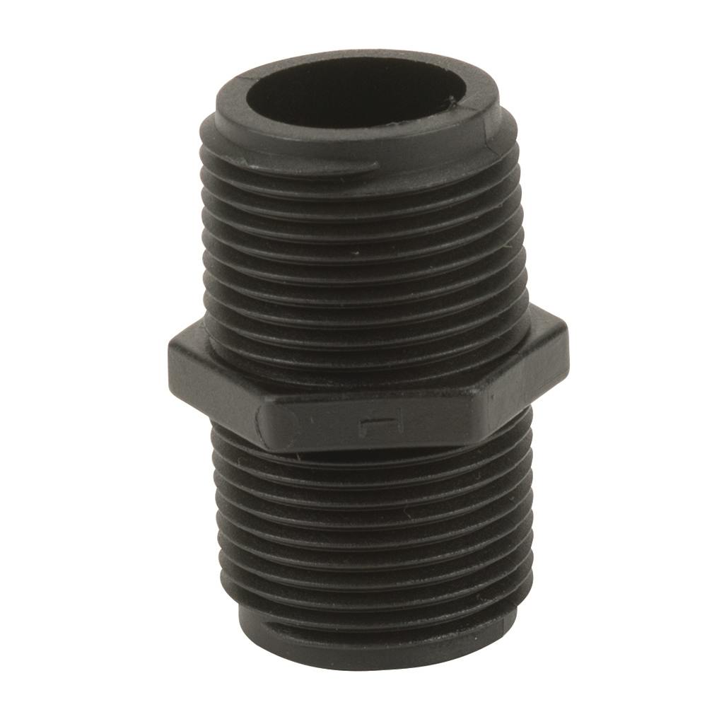 3/4" MNPT x Short Banjo® Black Fiberglass-Reinforced Polypropylene Pipe Nipple