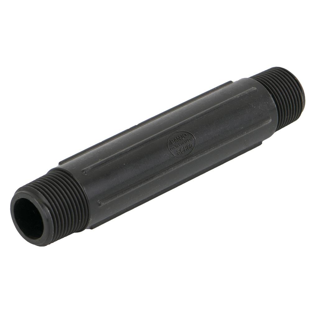 3/4" MNPT x 6" Banjo® Black Fiberglass-Reinforced Polypropylene Pipe Nipple